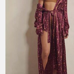 Free People Intimately Elegant Wine Floral Robe - Kimono